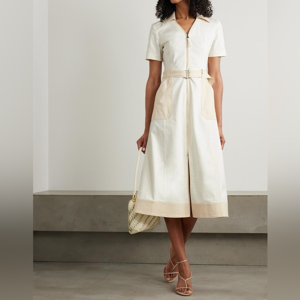 Simkhai Hanover Cotton Belted Midi Dress in ivory size S